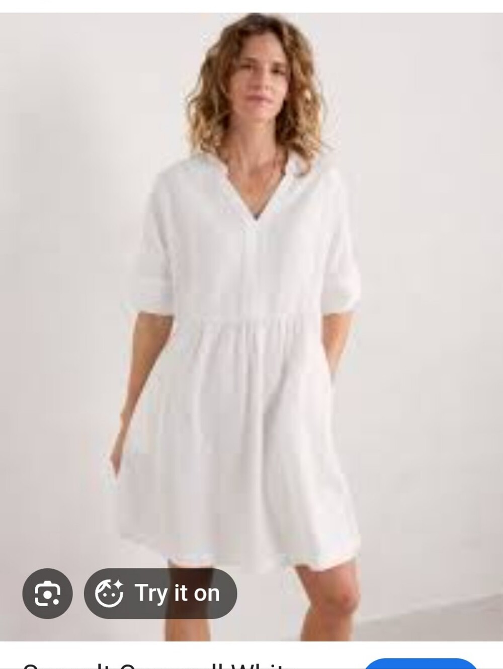 Seasalt Cornwell White Draw Kiln Dress - Relaxed V-Neck Women’s Dress Sz US 12